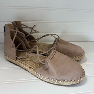 Eileen Fisher Women's Lace Up Espadrilles Leather Sandals Toffee 7.5. 1188
